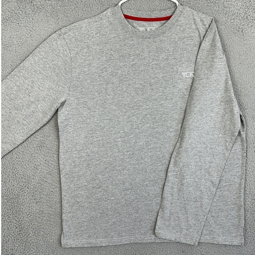 TUMI Air India T-Shirt Mens XL Light Grey Crewneck Heather Long Sleeve Tee Logo